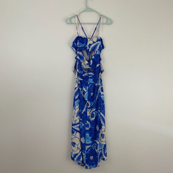 Farm Rio Blue Floral Tropical Groove Cut Out Midi Dress Size Large - Picture 4 of 9